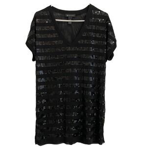 I.N.C International Concepts Radiance Deep Black Sequined Sheer Top Medium EUC